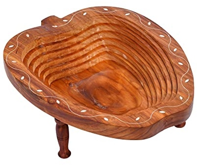AFS (AUTO FIRE STOP) Handcrafted Wooden Fruit Spring Tray/Bowl | for Kitchen and Restaurants | Wood Fruits & Vegetables Foldable-Basket with Stand (Apple Shape)