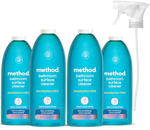 Method Bathroom Cleaner Spray, Sparking Clean, Surface Cleaner, Eucalyptus Scent, Pack of 4, 4 x 828ml