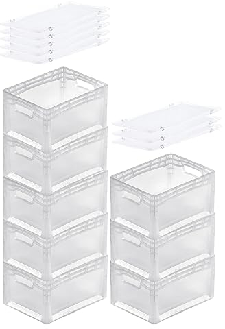 PROREGAL SuperSparSet 8x Transparenter Eurobehälter LightLine mit offenem Griff & Scharnierdeckel | HxBxT 22x30x40cm | 24 Liter | Eurobox Transportbox Transportbehälter Stapelbehälter