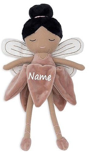 Elefantasie Personalisierte Kuschel- und Kinderpuppe Stoffpuppe mit Namen Kuscheltier Fee personalisiert Geschenk zur Geburt Kleid Rose