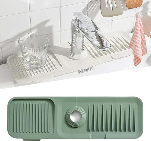 Tappetino drenante in silicone per lavello da cucina, paraspruzzi per rubinetto in silicone, paraspruzzi per rubinetto della cucina, protezione assorbente per lavello (verde)