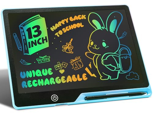 Kinayue LCD Schreibtafel Kinder Wiederaufladbare 13 Zoll Maltafel Zaubertafel Blau,Umweltfreundlich Lernspielzeug Schreibtablett,Weihnachten Geburtstag Geschenk für 3-12 Jahre alt Junge Mädchen
