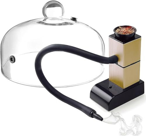 Fumoir avec dôme - Kit d'infusion de fumoir portable chaud-froid pour l'intérieur et l'extérieur - Fumer la viande, le fromage, les cocktails, le BBQ et la pizza (Gold)