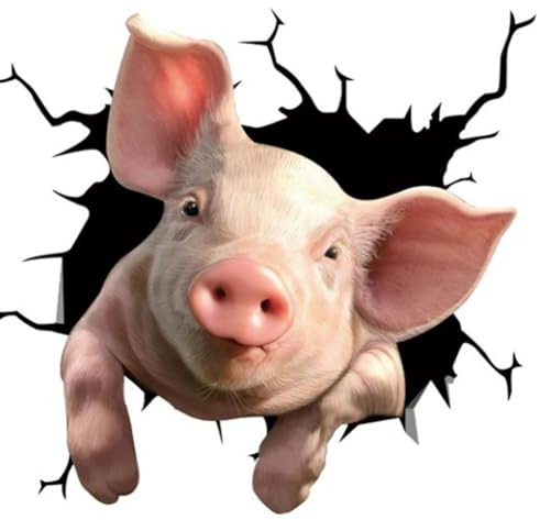Wisafory 3D Schweinchen Autoaufkleber Realistische Riss Schwein Aufkleber Wasserdicht Vinyl Tier Wandaufkleber Lustige Car Dekoration Sticker Fensteraufkleber für Autofenster 20x18cm 3#