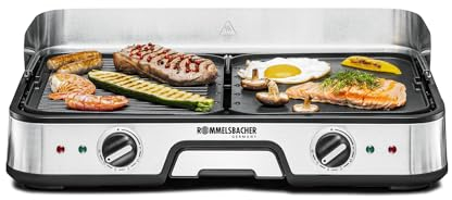 ROMMELSBACHER Tischgrill BBQ 2025, 2 Wende-Grillplatten (geriffelt und glatt), getrennt regelbar, keramische Antihaftbeschichtung (PFAS frei), Temperaturen bis 230 °C, 2 m Kabel, 2000 W