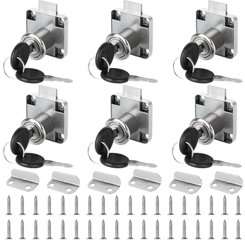 MUXHEL Set di 6 lucchetti per mobili, 20 mm, serratura per armadi con chiave, serratura con chiave, serratura a vite, serratura per mobili e armadietti