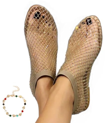 Zapatos planos de ballet de malla para mujer, ultra cómodos, de malla brillante, bailarina, zapatos planos de malla para mujer, Gold, 36 EU