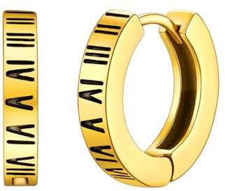 FOCALOOK Herren Ohrringe Gold Ohrringe Römische Ziffern Edelstahl Creolen Ohrringe Römische Zahlen Ohrringe Rund Weihnachtsohrringe Mädchen Schmuck