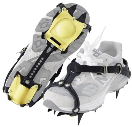 Nomadnia Steigeisen für Wanderstiefel Herren/Damen, Unisex Spikes für Schuhe, Schuhantriebsgeräte für Wandern, Schneespaziergänge, Joggen, universelle Passform, leuchtendes Gelb