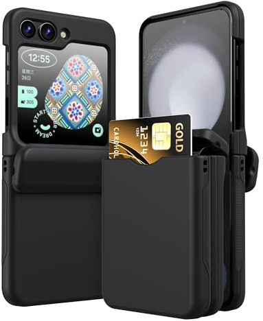 FDHYFGDY Hülle Für Samsung Galaxy Z Flip 7 FE/Samsung Galaxy Z Flip 6 Hülle mit Scharnierschutz & Kartenschlitz, Hard PC Militär Stoßfest Schutzhülle Kratzfest Rugged Case (Schwarz)