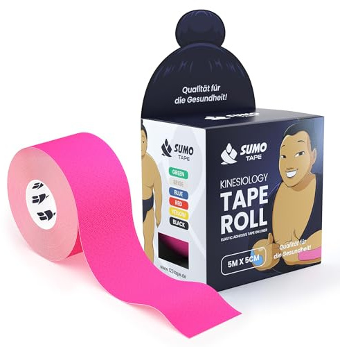 Sumo Tape® Kinesiotape Rolle wasserfest & hautfreundlich - Elastisches Kinesiologie Tape 5m x 5cm in 4 bunten Farben und extra starkem Halt - Medizinisches Kinesiotape, Sport Physio Tapes (Pink)