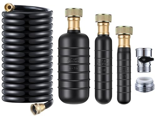 Enhon Drain Bladder Kit, Drain Cleaning Bladder Fit 1 to 6 Drain Pipe, Drain Unclogging Kit with 10 ft 3/4 Retractable Patio Hose&Shut Off Valve&Brass Faucet Adapter, Professional Unclogging Set