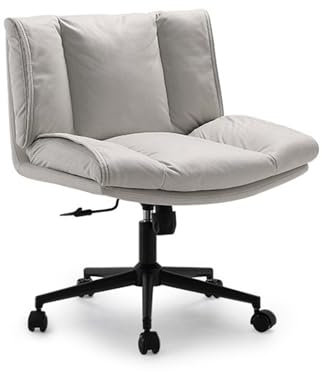 Arbeitsstuhl Home-Office-Stuhl mit Rollen, höhenverstellbar, grauweißer technischer Stoff, ergonomischer Computerstuhl, moderner Drehstuhl mit mittlerer Rückenlehne for Büro, Besprechungszimmer, Arbei
