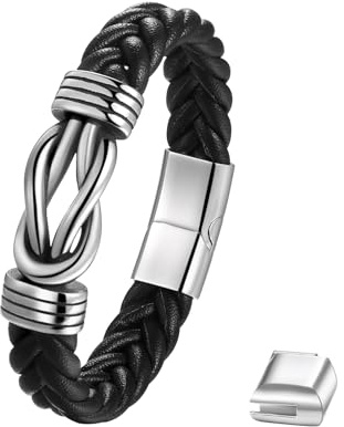 JewelryWe Schmuck Lederarmband Herren Damen Lieben Infinity Unendlichkeit Zeichen verstellbar Armband Leder Echtleder Edelstahl Armreif Geschenk für Männer Frauen