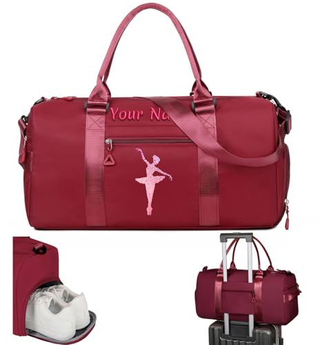 Personalisierte Bestickte Seesack, Benutzerdefinierte Sport Turnbeutel mit Namen für Mann Frauen, Mädchen Tanz Tasche Reisetasche - mit Schultergurt & Wet Dry Taschen & Schuhfach - 10 Farben