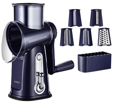 Rallador de queso rotatorio Trituradora de queso de 5 hojas - Rallador de queso rotatorio 5 en 1 Rebanador de verduras | Manivela manual para rallador de queso | Rallador rebanador triturador de queso