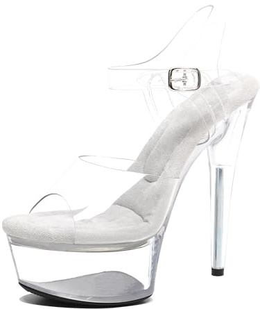 WUXIN H&P Women's 6in Clear Platform High Heels Ankle-Strap Sexy Stiletto Pole Dance Exotic Sandal Shoes