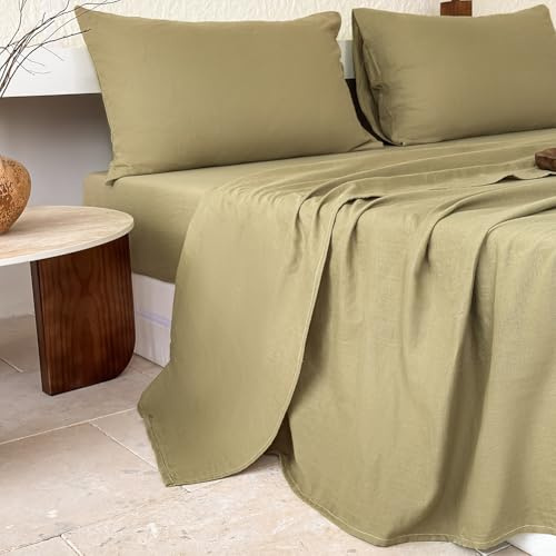 NSNLGSGC 100% Muslin Cotton Sheet Set, Sage Green, Queen Size