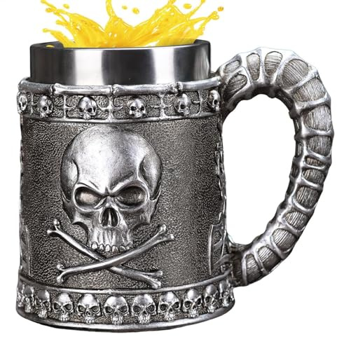 Tasse à bière Skull Vikng - Grande capacité - Motif crâne gothique - Chope en verre transparent pour Halloween et fêtes - Verre à bière en acier inoxydable - Style vintage pirate