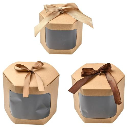KitBeads 15 Stück 3 Stile Laterne Sechseck Kraftpapier Paket Box mit Fenster Dessert Keks Süßigkeiten Geschenkboxen für Babyparty, Hochzeit, Geburtstag Party