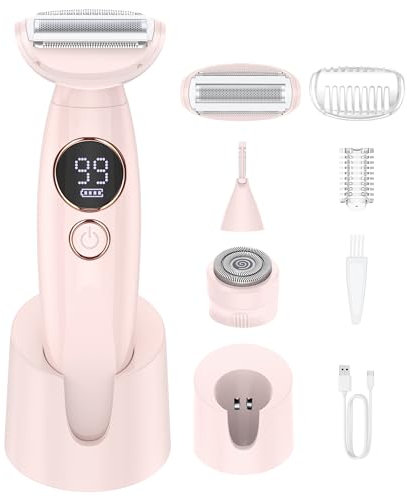 Rasierer Damen,3-In-1 Intimrasierer für Frauen,Gesichtshaarentferner für Frauen,Damenrasierer Elektrisch Nass-Trockenrasierer IPX7 Trimmer Damen,für Bikinizone Achseln Beine,USB-Aufladung,Rosa