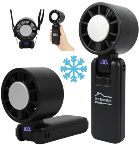 DIY TECH UK - CoolBlast Ice - 4 in 1 Handheld Rechargeable Fan - Cool Plate | With Cooling Plate - Hand Held Folding Portable Fan - USB Battery Powered Mini Desktop Desk For Home Office Bedroom - Black