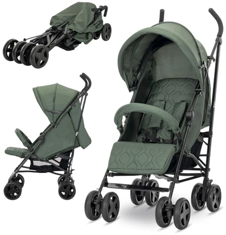 Lorelli Kinderwagen Ida, Reisebuggy, Baby Buggy klein zusammenklappbar, Leicht - nur 8,4 kg, kompakter Sportsitz bis 15kg, Kinderbuggy mit verstellbarer Rückenlehne und Fußstütze, 5-Punkt-Gurt, Grün