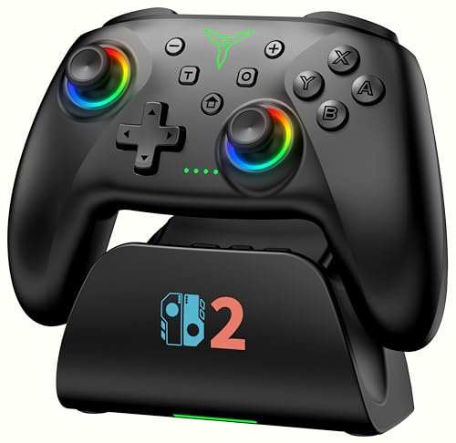 Fanxieast Wireless Bluetooth Switch 2 Controller with Charging Dock,Programmable 1000mAh Game Controller No Drift No Deadzone,RGB Lightning Pro Controller Compatible with Switch/Lite/OLED