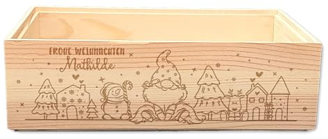 FEENSTAUB Holzkiste mit Gravur, Geschenkbox Weihnachten, Weihnachtskiste personalisiert, Holzbox mit Namen, Alternativer Geschenkkorb, Geschenkkiste Weihnachten, Geschenkverpackung Weihnachtsgnom