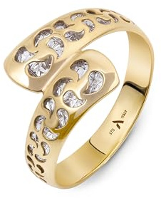 Amberta Italienischer 9K 14K Goldringe Damen Echt Gold 375 585 | Goldring Damen Echt Gold 585 375 Wickelring Diamant Ring Frauen Geschenk