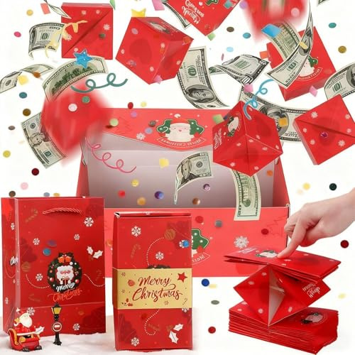 20 Boxes Überraschungsbox-Geschenkbox, 2026 Merry Christmas Surprise Box Pop Up Box faltbare Bounce Explosionsbox Geldgeschenke Geburtstag Bouncing xmas B-ox Hochzeiten, Jubiläen (rot)