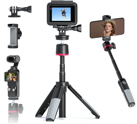 Mini Selfie Stick Tripod for Action Camera Compatible with Gopro Hero 13/12/11/10/9/8/Max/MAX2, DJI OSMO Action 6/5/4, Insta 360 X5/X4/X3 Extendable Handheld Tabletop Stand for Vlogging
