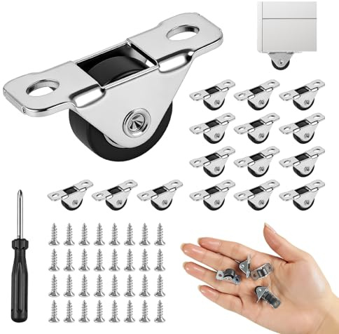 16 Stück Möbelrollen Klein 12mm Mini Möbel Rollen mit Stahloberplatte | Klein Gummi Rollräder Leise Laufrollen Bockrollen, Universal Gummirollen mit Schrauben für Kleine Möbel Geräte Tisch Kabinett