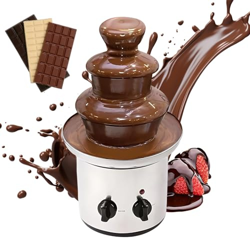 Fontana di cioccolato elettrica a 3 livelli con vassoio Controllo automatico della temperatura Fontana per fonduta di cioccolato in acciaio inossidabile antiaderente per feste
