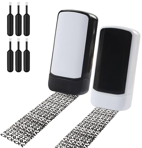 Data Defender Roller Stamp Set 2 Pcs Address Blocker Stamp with 6 Ink Refills, Identity Theft Protection Roller Stamp, Portable Confidential Rolle-r Stam-p for Bills Credit Cards Documents