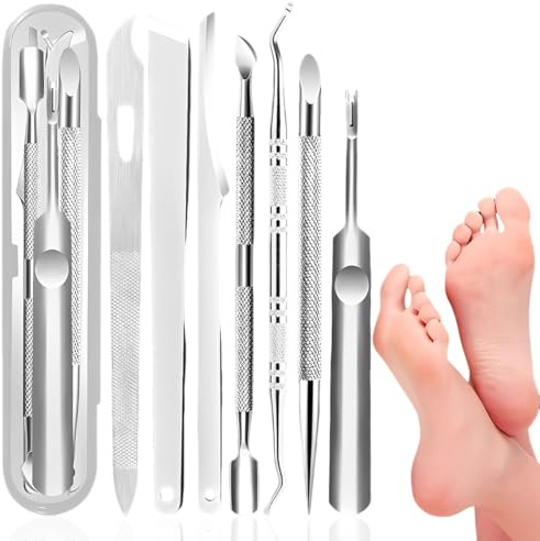 THQAE 7 Pcs Unghie incarnite piedi, Ingrown Toenail File and Lifters Set, Stainless Steel Ingrown Toenail Removal Kit, Under Nail Cleaner Pedicure Tools