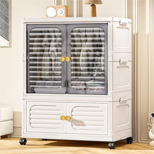 PortoAlegre Scatole Immagazzinaggio Plastica Pieghevole, Armadio Portatile Impilabile con Ruote, Set di 2 Armadi per Riporre Oggetti, Armadio con Barra Appendiabiti Sospesa, 60 x 35 x 79 cm