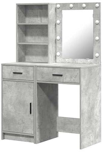 Eleganz Juego de tocador con puerta de 2 piezas en hormigón gris – Muebles de dormitorio de madera – Elegante y ahorra espacio