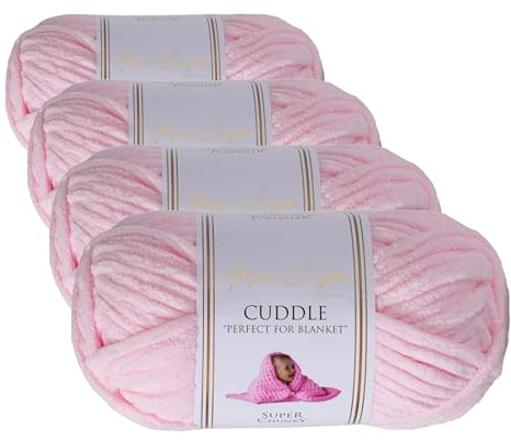 Utopia Crafts Ovillo Lana de Chenilla Gruesa Para Crochet y Tejer a Mano Baby Pink, 100 g/60 m, Esponjosa, Suave, Ideal Principiantes. Lavable a Máquina, Alternativa a Lana Animal (Paquete de 4)
