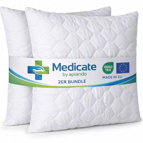 Medicate Mikrofaser Allergiker Kopfkissen 80 x 80 cm - Allergiker Kissen mit Kugel-Hohlfasern Kissenfüllung – Steppkissen 80 x 80 – Waschbar bis 95 Grad - Made in Germany - 2er Set
