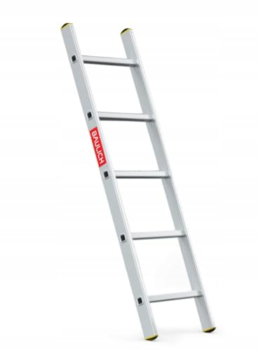 BAULICH - Anlegeleiter - Aluleiter - Leiter 5 Stufen - Professionell, für Haus, Garten, Renovierung und Landwirtschaft, rutschfeste Füße, Geriffelte Sprossen, Leicht 2 kg, mit Haken