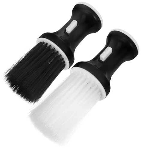 Cepillo de Cuello para Cortar Pelo, 2 Piezas, Plástico y Fibra | Brocha de Peluquería de Color Claro, Base de Pie, Fácil de Sujetar, para Barbería y Limpieza Profesional