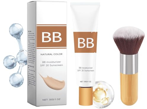 BB Blur Tinted Moisturizer Spf 30, Bb Cream Tinted Moisturizer With Brush, Hydrates & Smooths Skin, Full Coverage, Long-Lasting Moisturizing, Oil-Free (# Natural color)