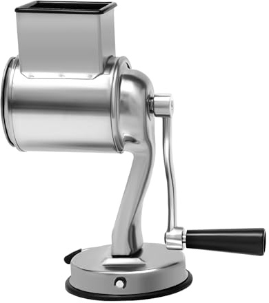 KIGNIEK Râpe à fromage avec manivelle, coupe-légumes, râpe à tambour avec 5 lames interchangeables en acier inoxydable, pour fromage, glace, noix, concombre, carotte