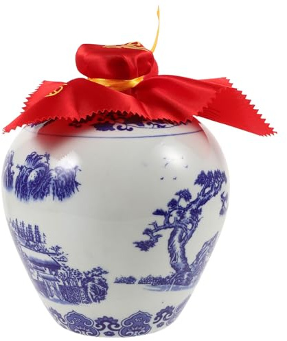 Luxshiny Botella de Licor China de Cerámica Estilo Azul y Blanco, Capacidad 2.5kg, Adecuado para Dispensar Whiskey y Brandy en Bares y Hoteles
