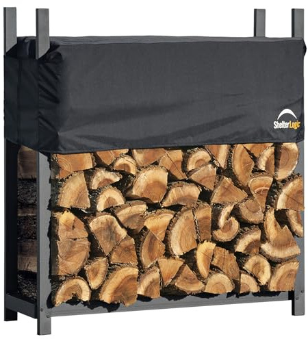 ShelterLogic Kaminholzregal inkl. Abdeckung 36x120x119 cm Schwarz 1000kg