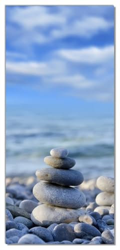 Wallario Selbstklebende Türtapete Steinstapel am Strand - Türposter 93 x 205 cm Abwischbar, rückstandsfrei zu entfernen