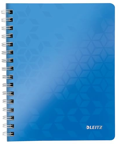 Leitz WOW Collegeblock A5 liniert, 160 Seiten, 80 Blatt FSC-zertifiziertes Papier 80 g/m², Doppelspiralbindung, PP-Einband, Notizbuch mit Sichthülle und Lineal, Für Büro oder Schule, Blau, 46390036