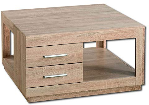 Stella Trading FESTIVAL Couchtisch mit zwei Schubladen in Eiche Sonoma Optik - geräumiger Sofatisch mit Ablage für Ihren Wohnbereich - 80 x 46 x 80 cm (B/H/T)