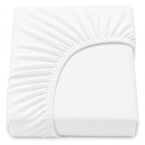 Family Bedding Stretch Jersey Fitted Sheet 30cm Deep Pocket, Double, White | 30cm Depth, Fully Elasticated, Fits 135x190cm to 140x200cm Mattresses
